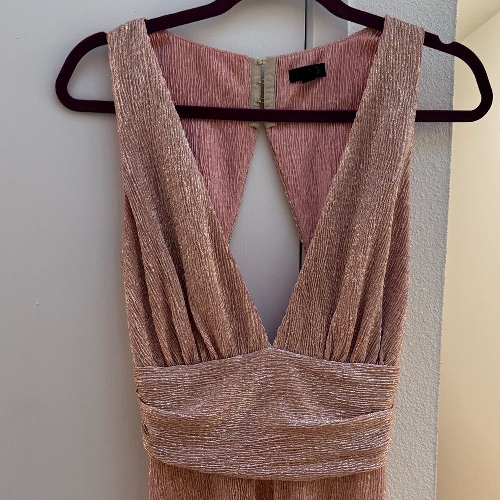NBD Rose Gold Shimmer Wide-leg Jumpsuit Small